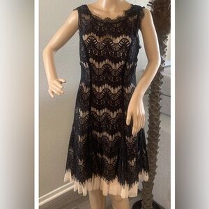 Black and Champagne Lace Overlay Vintage Tulle Cocktail Dress Size 12